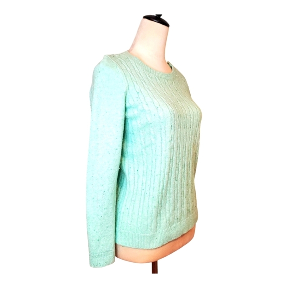 NEW TALBOTS PETITES WOMENS SZ SP GREEN CABLE KNIT COTTON CREWNECK SWEATER - Picture 3 of 10